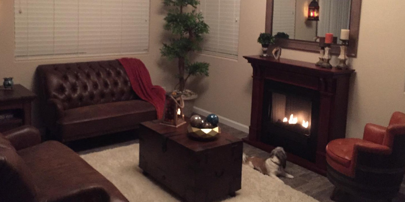 Real Flame 7100 Ashley Gel Fireplace in Mahogany in the use - Bestadvisor