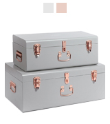 Beautify Metal Storage Trunk Set Gray Vintage Style with Rose Gold Handles