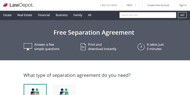 Review of LawDepot Separation Agreement Form
