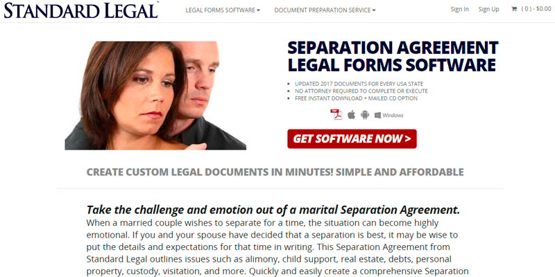 Review of Standard Legal Separation Agreement Legal Forms Sofware