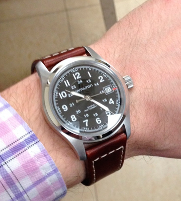 Hamilton H70555533 Men's Khaki Field Stainless Steel Automatic Watch with Brown Leather Band - Bestadvisor