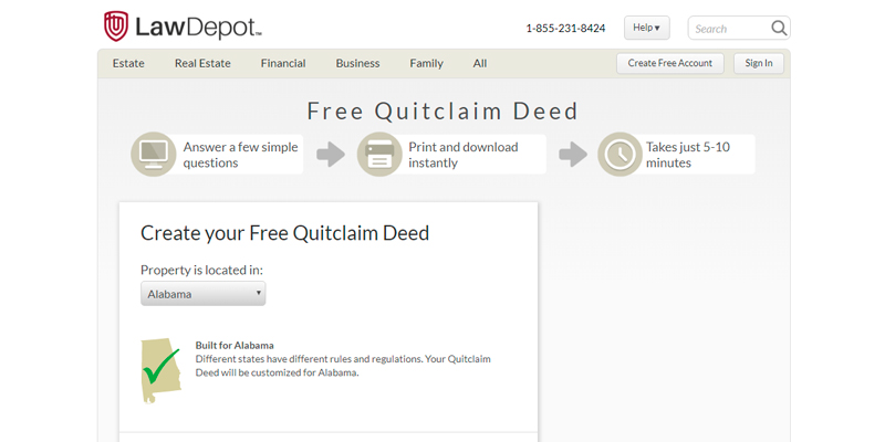 Review of LawDepot Free Quitclaim Deed