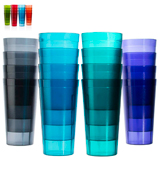 US Acrylic Cafe 20-ounce Restaurant-Style Beverage Tumblers | Set of 16 in 4 Coastal Colors