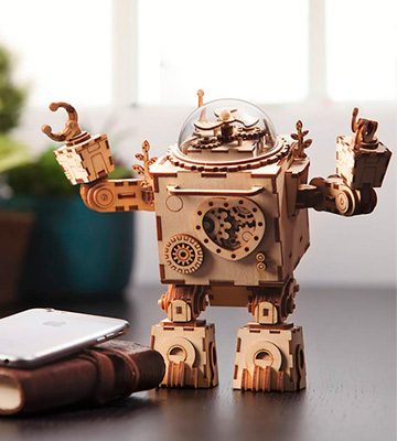ROBOTIME 3D Puzzle Music Box Wooden Craft Kit Robot Machinarium Toy with Light - Bestadvisor