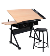Zeny Adjustable Work Station Drafting Table with Stool and Storage