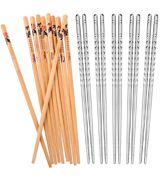 Hiware Metal and Bamboo Chopsticks Set