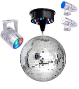 Yescom 27SET002-12IN-RGB 12 Mirror Disco Ball with Rotating Motor and LEDs Multi-color Spotlight Kit