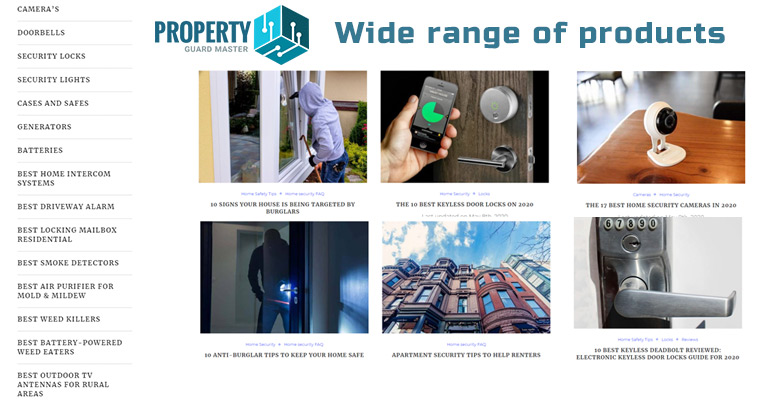Property Guardmaster's range of different home security products