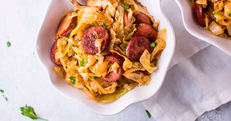 Cooking Kielbasa and Cabbage Skillet
