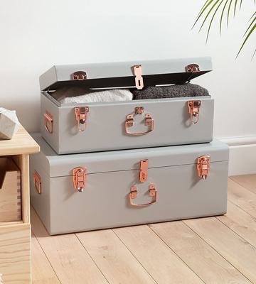 Review of Beautify Metal Storage Trunk Set Gray Vintage Style with Rose Gold Handles