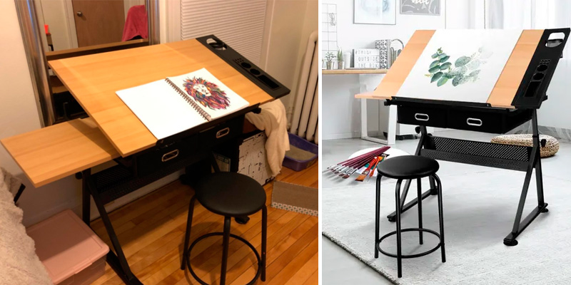 Review of Zeny Adjustable Work Station Drafting Table with Stool and Storage