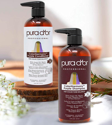 Review of PURA D'OR ColorHarmony Purple Shampoo & Conditioner Biotin Set (16oz x 2) For Bleached, Blonde, Silver & Color Treated Hair