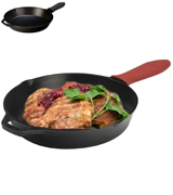 Lodge 10SK3ASH41B Cast Iron Skillet with Red Silicone Hot Handle Holder