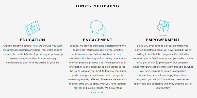 Detailed review of Tony Robbins Training programs from #1 Life and