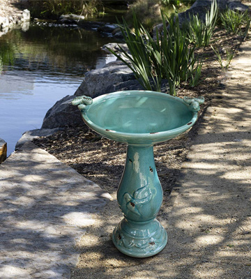 Review of Alpine Corporation Antique Turquoise Ceramic Birdbath with Birds