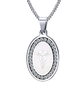 BBX JEWELRY BXPN-673 Stainless Steel Medical Alert ID Cubic Zirconia Pendant Necklaces